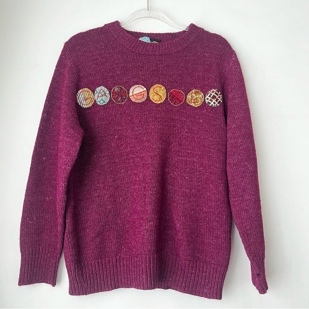 Vintage 90s Upcycled Emboirdered Purple "Gangster" Sweater L
